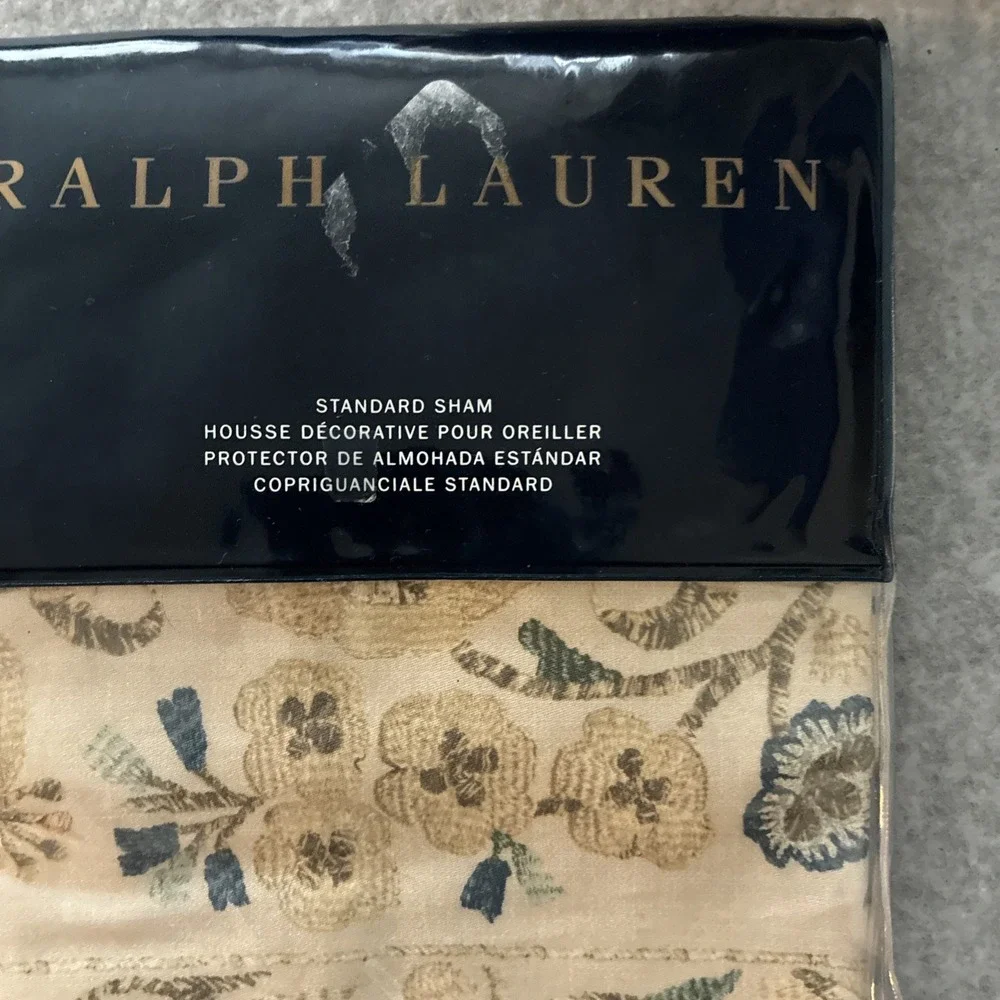 2 Ralph Lauren Cassandra Standard Pillow Shams Constantina Collection Cream NEW